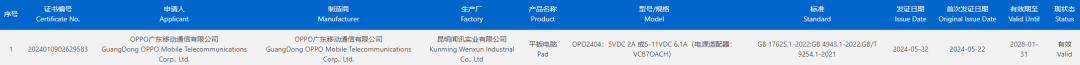 搭载骁龙8 Gen3处理器！OPPO Pad 3获认证：支持67W快充